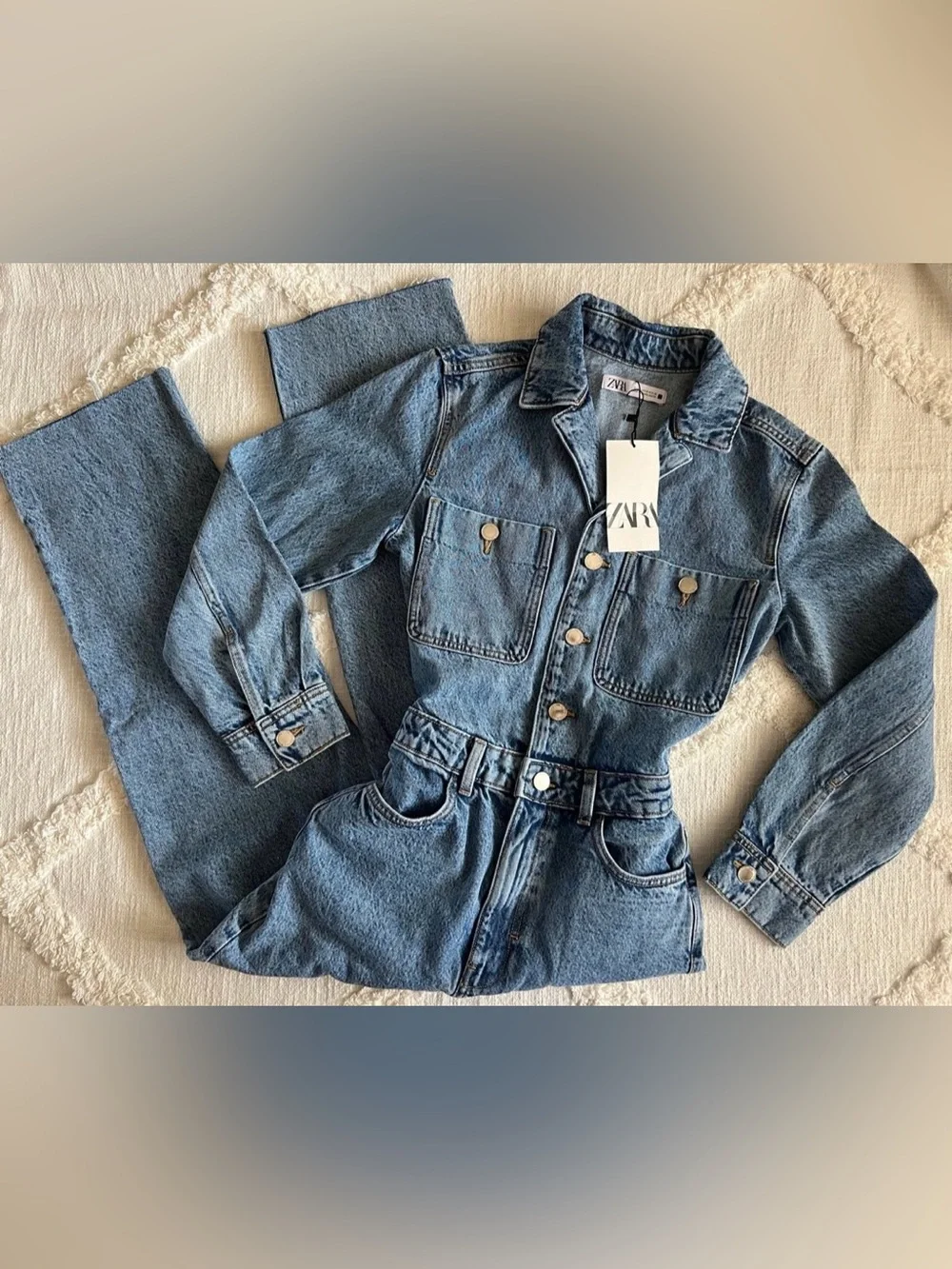 Zara Blue Denim Jumpsuit - Picture 1 of 12
